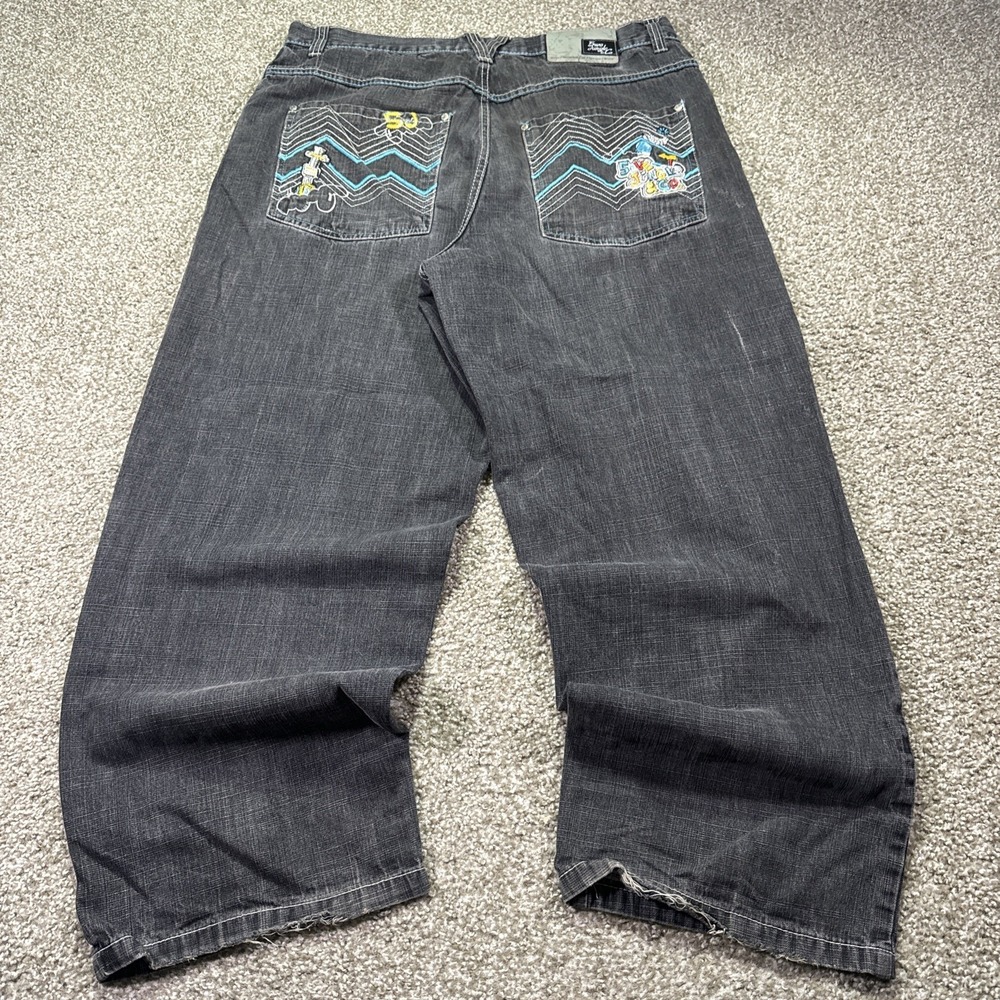 5ive Jungle Jeans Baggy Black 40/30 Embroidered Hiphop Style Essentials Faded